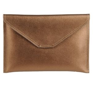 NWT bronze & taupe leather clutch
